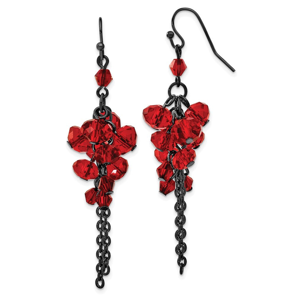 Mode 1928 Schmuck Schwarz-beschichtet Rot Glas Facettiert Perlen Cluster Ohrhänger