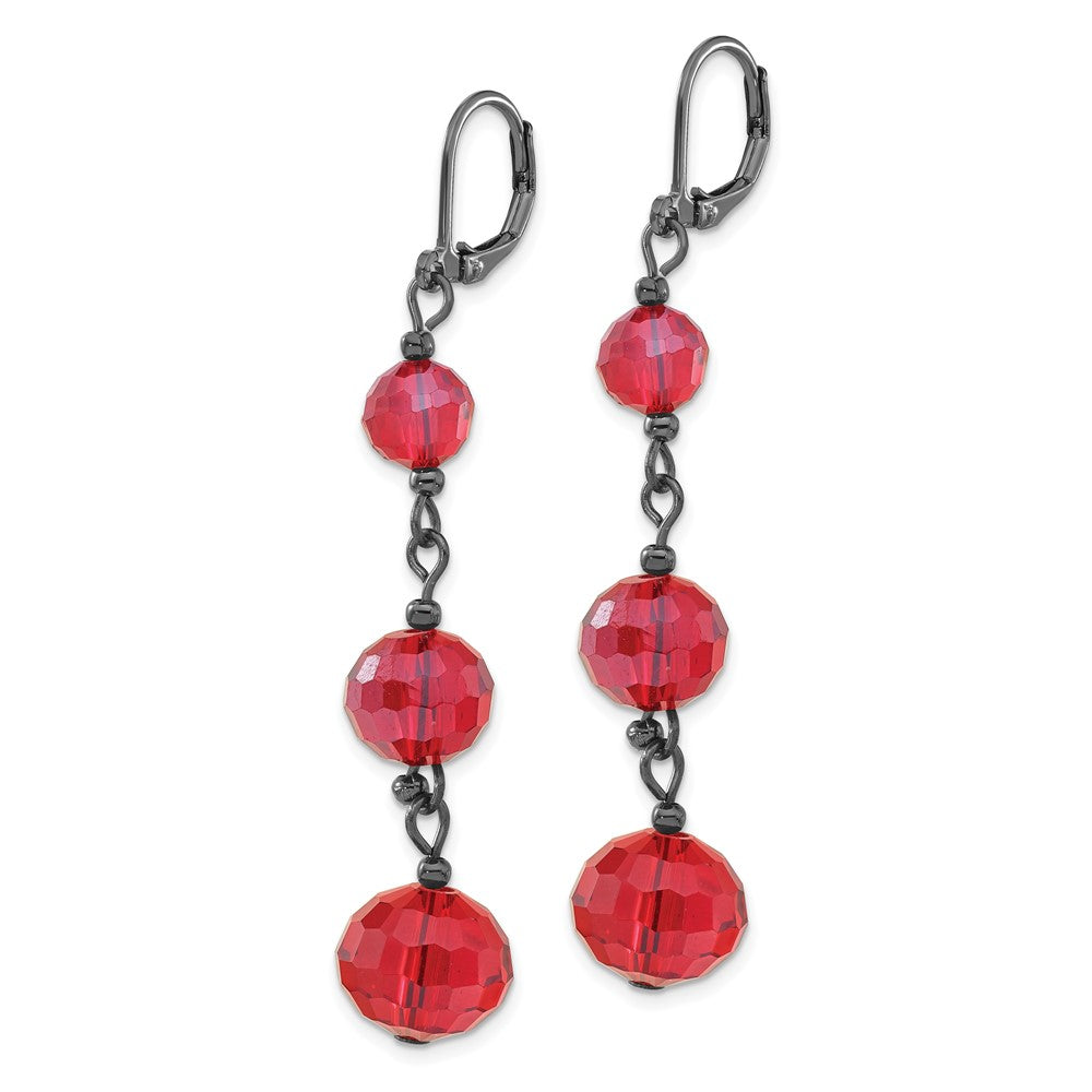 Mode 1928 Jewerly Schwarz-beschichtet Abgestuft Rot Facettiert Glas Perlen Hängend Ohrhänger mit Brisur