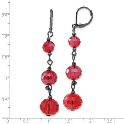 Mode 1928 Jewerly Schwarz-beschichtet Abgestuft Rot Facettiert Glas Perlen Hängend Ohrhänger mit Brisur