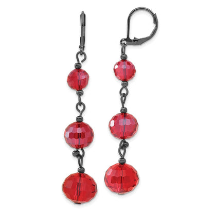 Mode 1928 Jewerly Schwarz-beschichtet Abgestuft Rot Facettiert Glas Perlen Hängend Ohrhänger mit Brisur