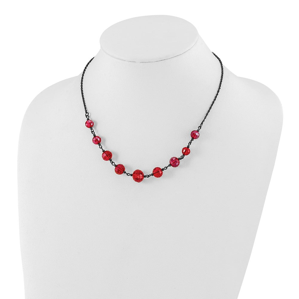 Mode 1928 Schmuck Schwarz-beschichtet Rot Glas Facettiert Abgestuft Perle 16 Zoll Halskette mit 3 Verlängerung