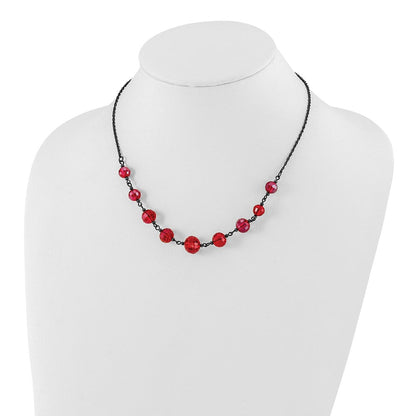 Mode 1928 Schmuck Schwarz-beschichtet Rot Glas Facettiert Abgestuft Perle 16 Zoll Halskette mit 3 Verlängerung