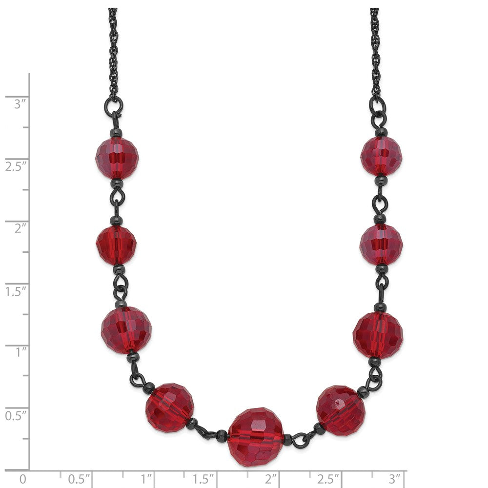 Mode 1928 Schmuck Schwarz-beschichtet Rot Glas Facettiert Abgestuft Perle 16 Zoll Halskette mit 3 Verlängerung