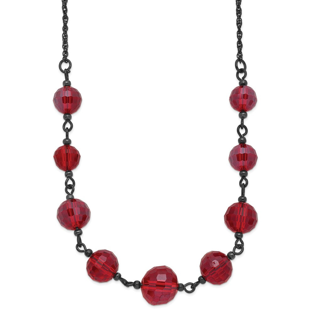 Mode 1928 Schmuck Schwarz-beschichtet Rot Glas Facettiert Abgestuft Perle 16 Zoll Halskette mit 3 Verlängerung