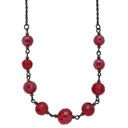 Mode 1928 Schmuck Schwarz-beschichtet Rot Glas Facettiert Abgestuft Perle 16 Zoll Halskette mit 3 Verlängerung