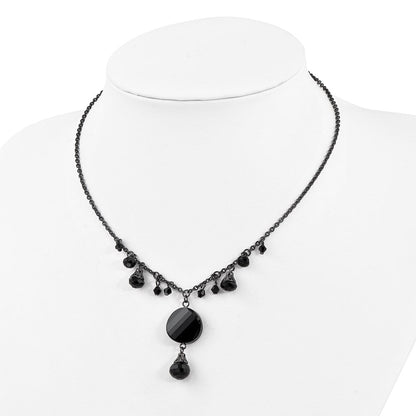 Mode 1928 Schmuck Schwarz-beschichtet Jet Schwarz Facettiert Glas Hängend Perlen 16 Zoll Halskette mit 3 Verlängerung