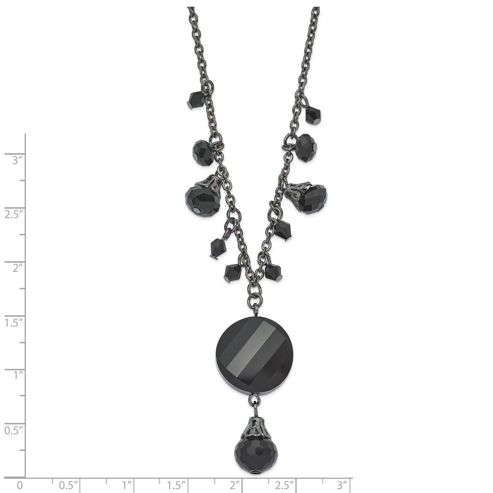 Mode 1928 Schmuck Schwarz-beschichtet Jet Schwarz Facettiert Glas Hängend Perlen 16 Zoll Halskette mit 3 Verlängerung