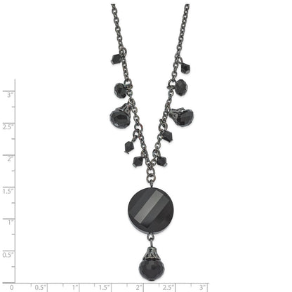 Mode 1928 Schmuck Schwarz-beschichtet Jet Schwarz Facettiert Glas Hängend Perlen 16 Zoll Halskette mit 3 Verlängerung