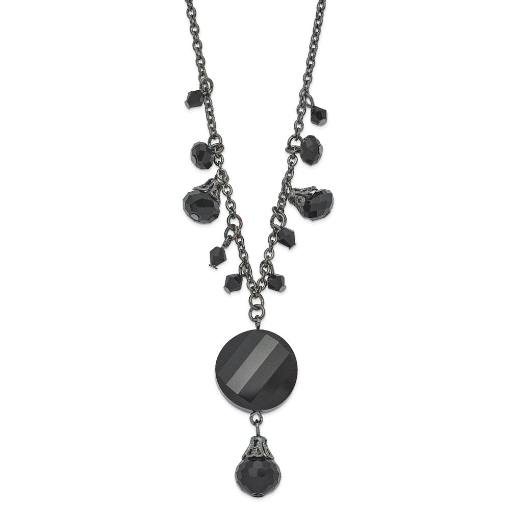 Mode 1928 Schmuck Schwarz-beschichtet Jet Schwarz Facettiert Glas Hängend Perlen 16 Zoll Halskette mit 3 Verlängerung