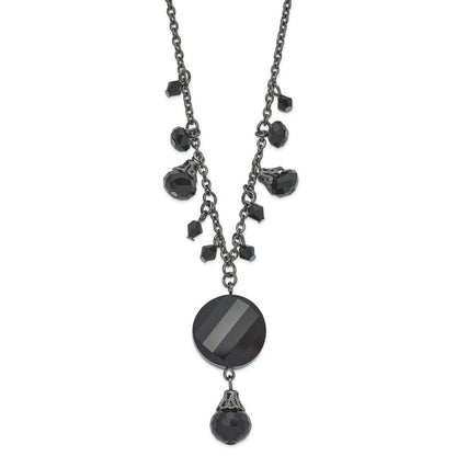 Mode 1928 Schmuck Schwarz-beschichtet Jet Schwarz Facettiert Glas Hängend Perlen 16 Zoll Halskette mit 3 Verlängerung
