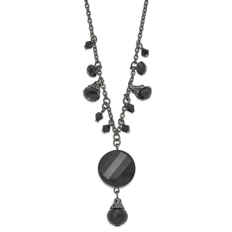 Mode 1928 Schmuck Schwarz-beschichtet Jet Schwarz Facettiert Glas Hängend Perlen 16 Zoll Halskette mit 3 Verlängerung