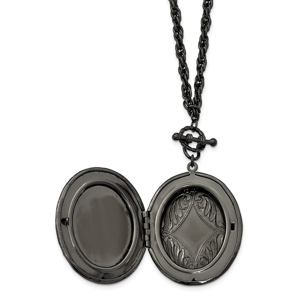 Mode 1928 Schmuck Schwarz-beschichtet 47mm Oval Medaillon mit Victorian Woman 30 Zoll Halskette Fasst 2 Photos