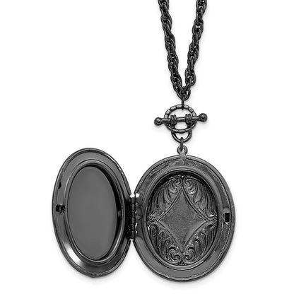 Mode 1928 Schmuck Schwarz-beschichtet 47mm Oval Medaillon mit Victorian Woman 30 Zoll Halskette Fasst 2 Photos