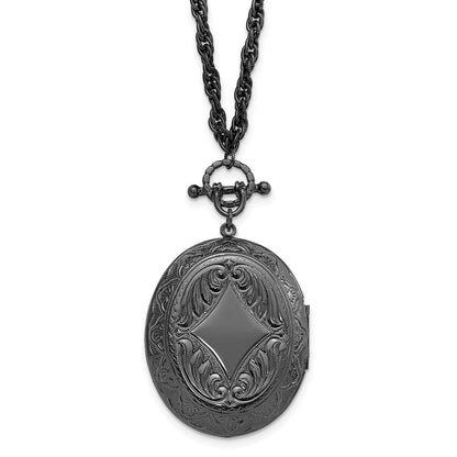Mode 1928 Schmuck Schwarz-beschichtet 47mm Oval Medaillon mit Victorian Woman 30 Zoll Halskette Fasst 2 Photos