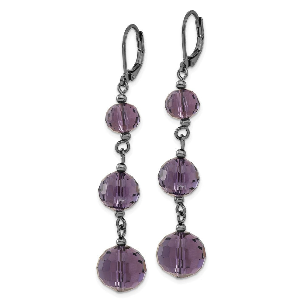 Mode 1928 Schmuck Schwarz-beschichtet Abgestuft Smokey Lila Facettiert Glas Perlen Hängend Ohrhänger mit Brisur
