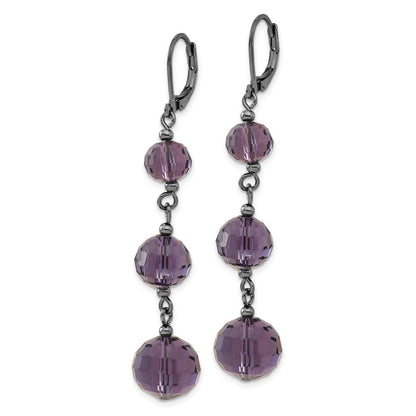 Mode 1928 Schmuck Schwarz-beschichtet Abgestuft Smokey Lila Facettiert Glas Perlen Hängend Ohrhänger mit Brisur