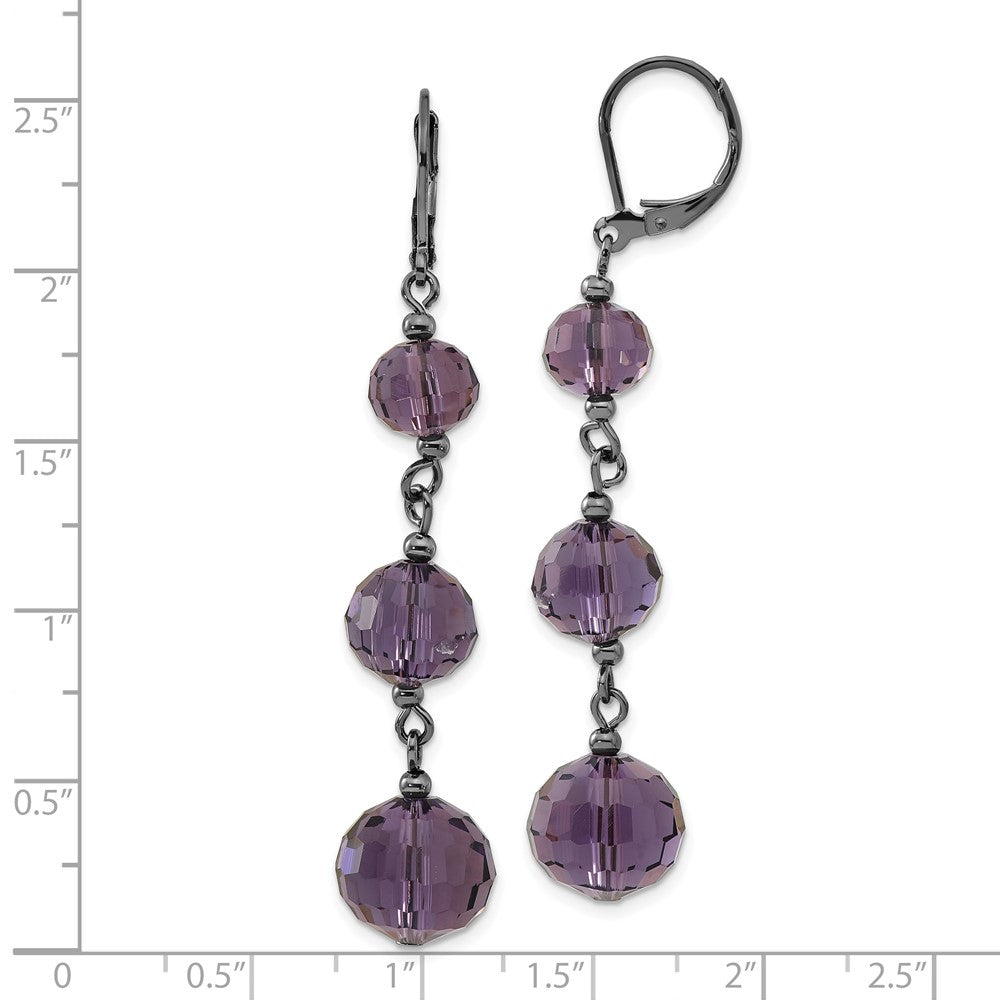Mode 1928 Schmuck Schwarz-beschichtet Abgestuft Smokey Lila Facettiert Glas Perlen Hängend Ohrhänger mit Brisur
