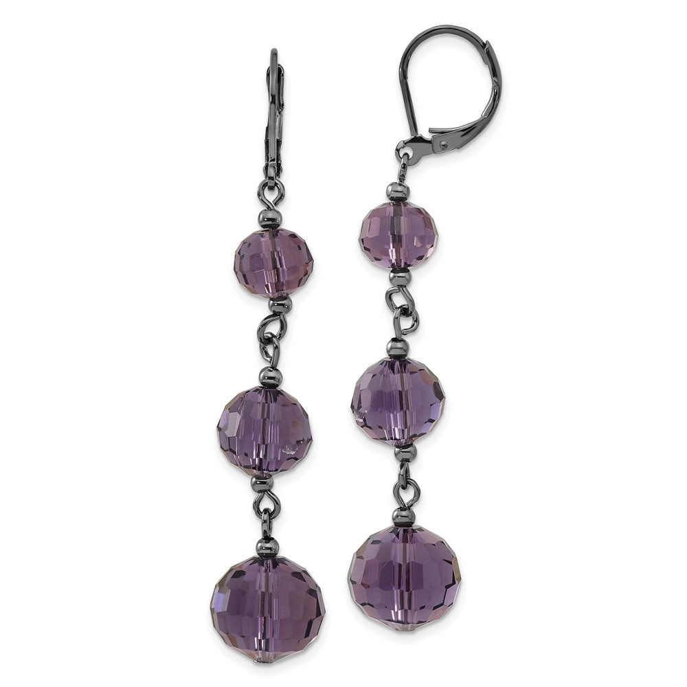 Mode 1928 Schmuck Schwarz-beschichtet Abgestuft Smokey Lila Facettiert Glas Perlen Hängend Ohrhänger mit Brisur