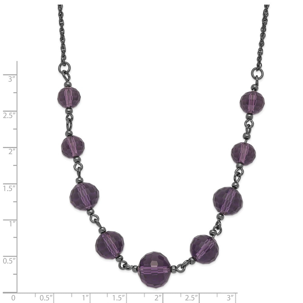 Mode 1928 Schwarz-beschichtet Smokey Lila Glas Facettiert Abgestuft Perle 16 Zoll Halskette mit 3 Verlängerung
