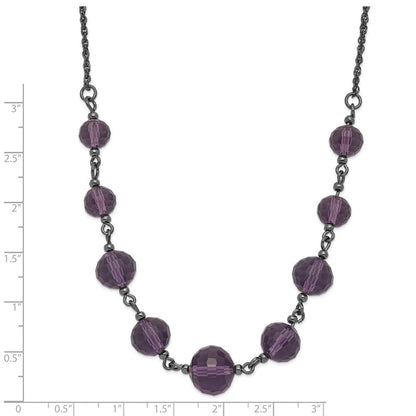 Mode 1928 Schwarz-beschichtet Smokey Lila Glas Facettiert Abgestuft Perle 16 Zoll Halskette mit 3 Verlängerung