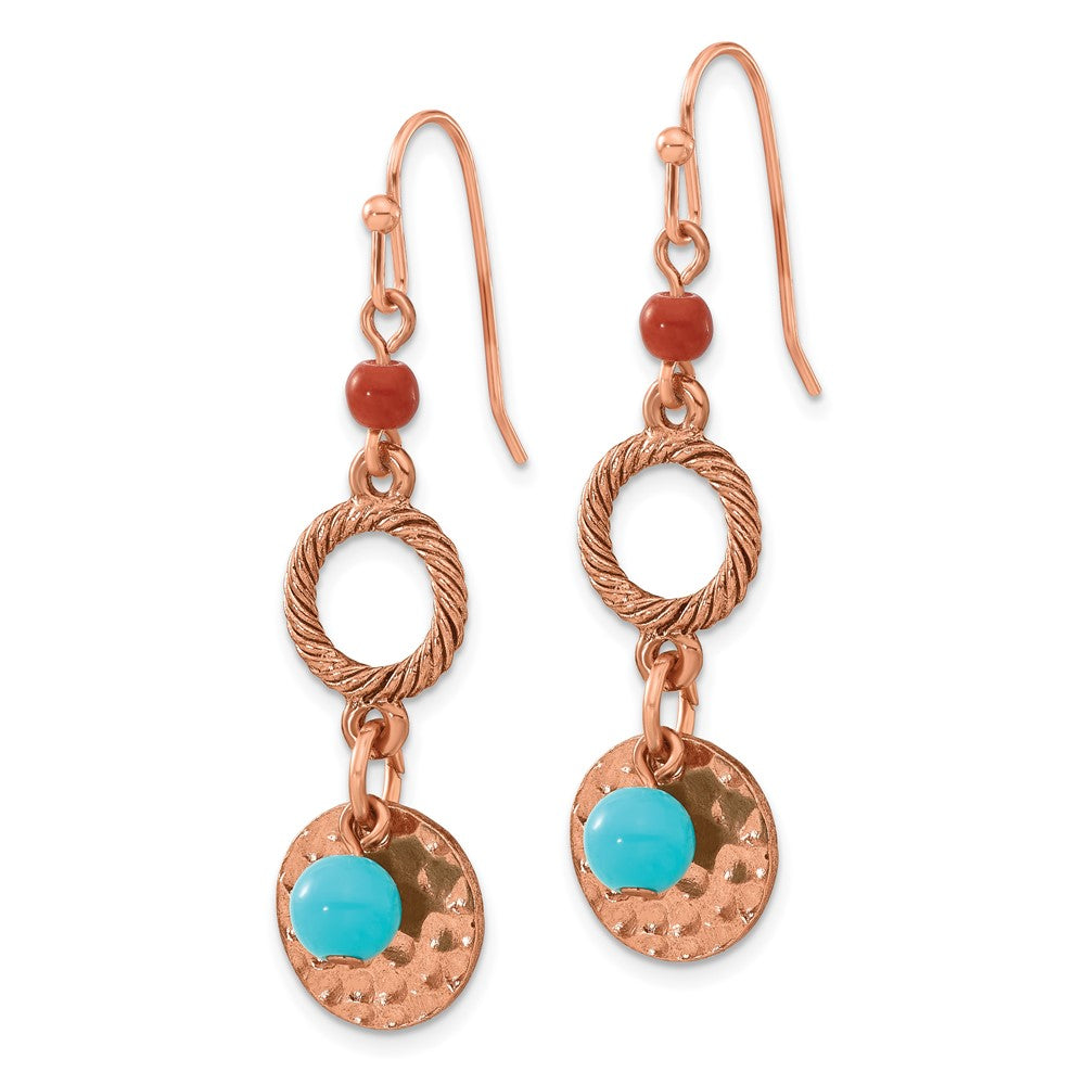 Mode 1928 Schmuck Copper-tone Strukturiert und Gehämmert Aqua Braun Acrylic Perlen Ohrhänger