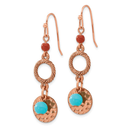 Mode 1928 Schmuck Copper-tone Strukturiert und Gehämmert Aqua Braun Acrylic Perlen Ohrhänger