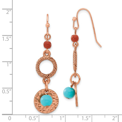 Mode 1928 Schmuck Copper-tone Strukturiert und Gehämmert Aqua Braun Acrylic Perlen Ohrhänger