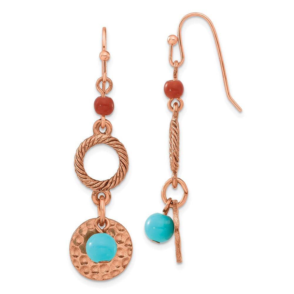 Mode 1928 Schmuck Copper-tone Strukturiert und Gehämmert Aqua Braun Acrylic Perlen Ohrhänger