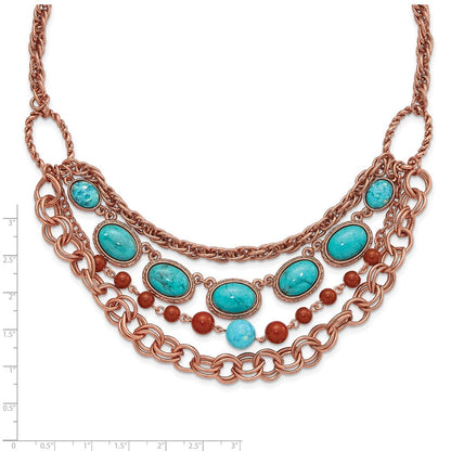 Mode 1928 Schmuck Copper-tone Strukturiert Glieder Aqua und Braun Acrylic Perlen Abgestuft Vier Reihe 16 Zoll Halskette mit 3 Verlängerung