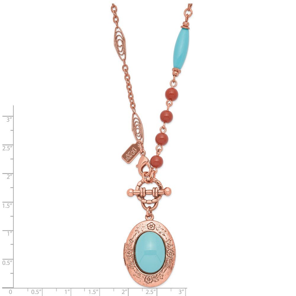 Mode 1928 Schmuck Copper-tone Aqua Blau und Braun Acrylic Perlen Blumen Rahmen mit Mittig Medaillon Halskette Fasst 2 Photos