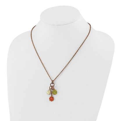 Mode 1928 Schmuck Copper-tone Strukturiert Knöpfe Grün Orange und Licht Emailliert Blume Hängend Verstellbar 16 Zoll Halskette mit 3 Verlängerung