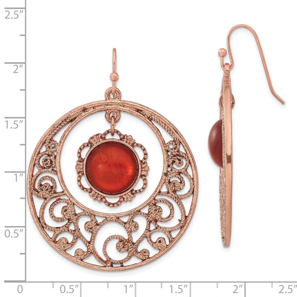 Mode 1928 Schmuck Copper-tone Filigran Kreis mit Sienna Kristall Ohrhänger