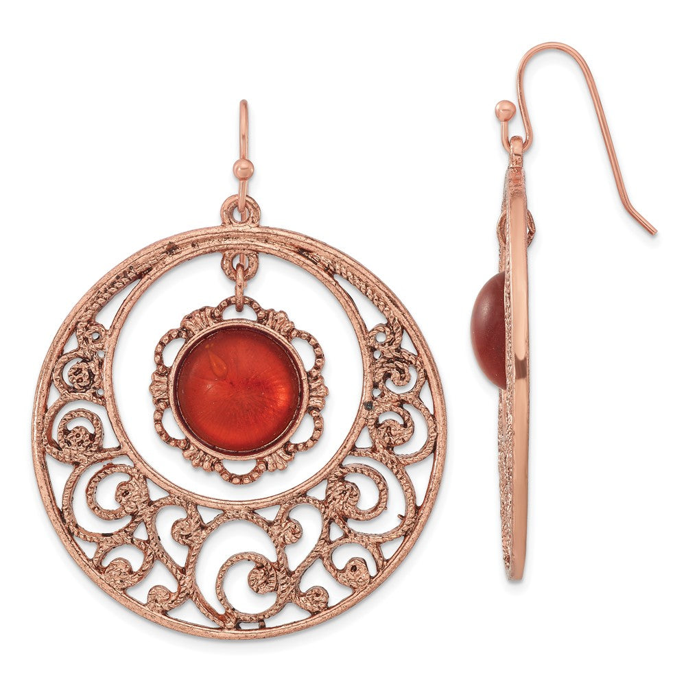 Mode 1928 Schmuck Copper-tone Filigran Kreis mit Sienna Kristall Ohrhänger