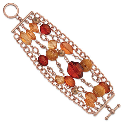 7.25 Zoll 1928 Schmuck Copper-tone Glieder und Multicolored Brownand Orange Facettiert Acrylic Perlen Breit Six Reihe 8 Knebel Armband