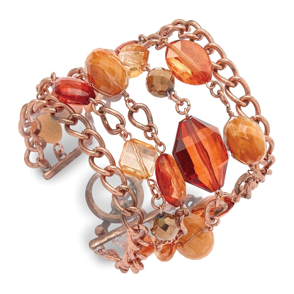 7.25 Zoll 1928 Schmuck Copper-tone Glieder und Multicolored Brownand Orange Facettiert Acrylic Perlen Breit Six Reihe 8 Knebel Armband