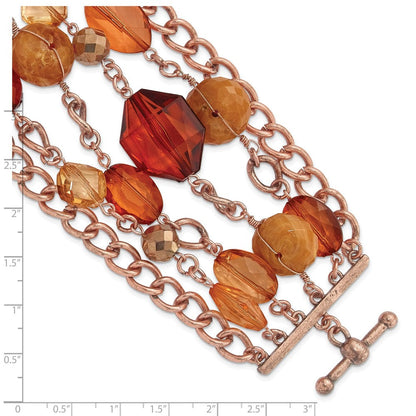 7.25 Zoll 1928 Schmuck Copper-tone Glieder und Multicolored Brownand Orange Facettiert Acrylic Perlen Breit Six Reihe 8 Knebel Armband