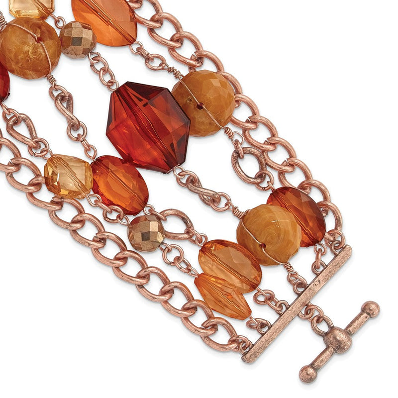 7.25 Zoll 1928 Schmuck Copper-tone Glieder und Multicolored Brownand Orange Facettiert Acrylic Perlen Breit Six Reihe 8 Knebel Armband