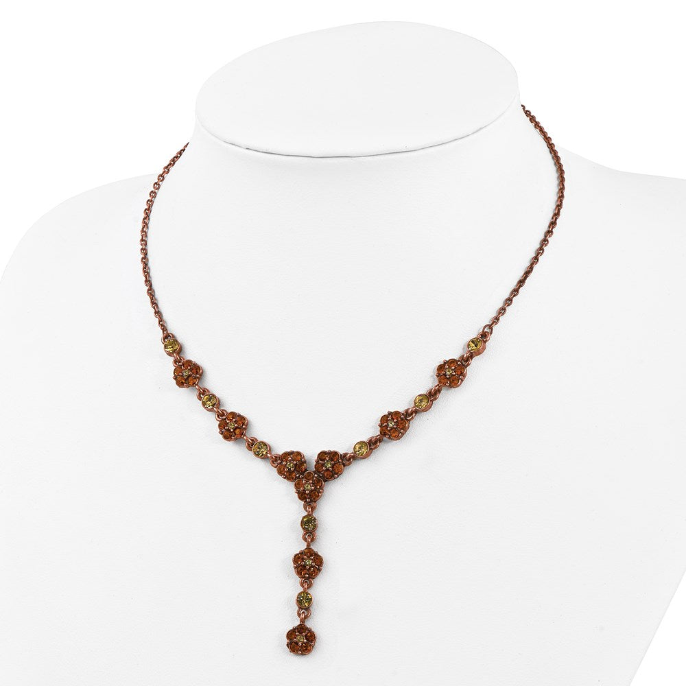 Mode 1928 Schmuck Copper-tone Licht Colorado und Braun Kristall Blumen Form 15 Zoll Y Halskette mit 3 Verlängerung