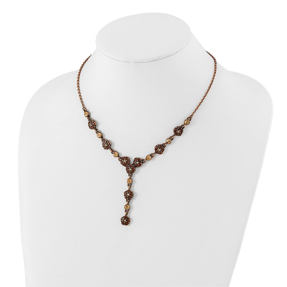 Mode 1928 Schmuck Copper-tone Licht Colorado und Braun Kristall Blumen Form 15 Zoll Y Halskette mit 3 Verlängerung