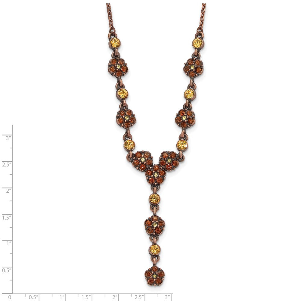 Mode 1928 Schmuck Copper-tone Licht Colorado und Braun Kristall Blumen Form 15 Zoll Y Halskette mit 3 Verlängerung