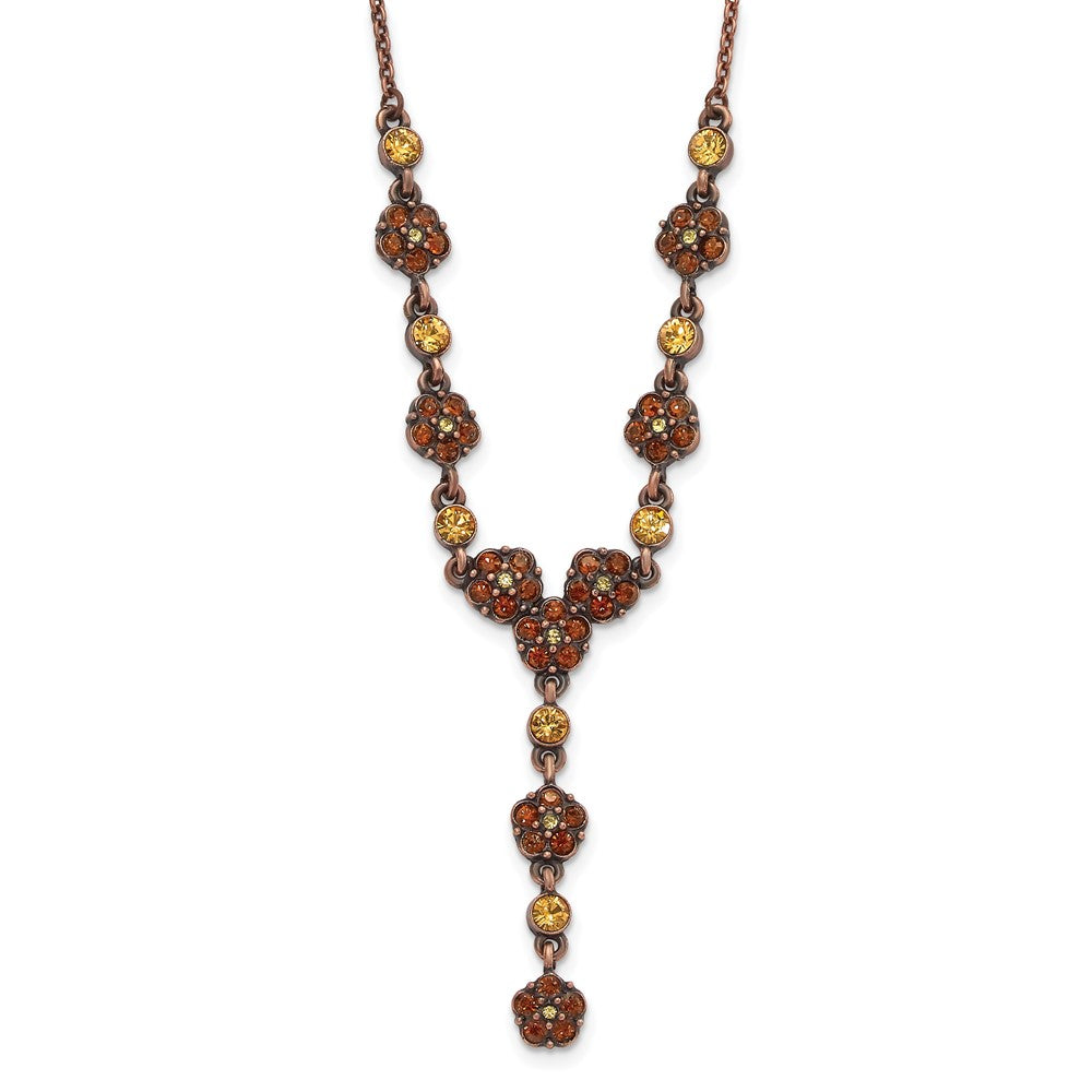 Mode 1928 Schmuck Copper-tone Licht Colorado und Braun Kristall Blumen Form 15 Zoll Y Halskette mit 3 Verlängerung