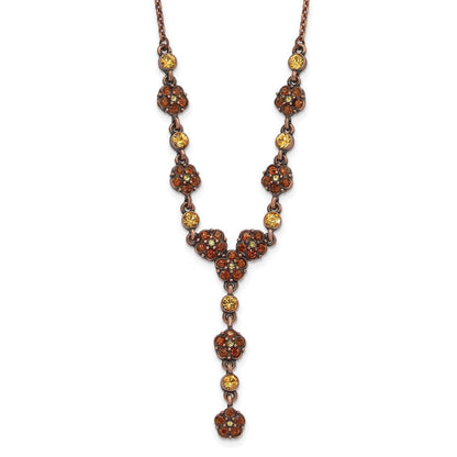 Mode 1928 Schmuck Copper-tone Licht Colorado und Braun Kristall Blumen Form 15 Zoll Y Halskette mit 3 Verlängerung