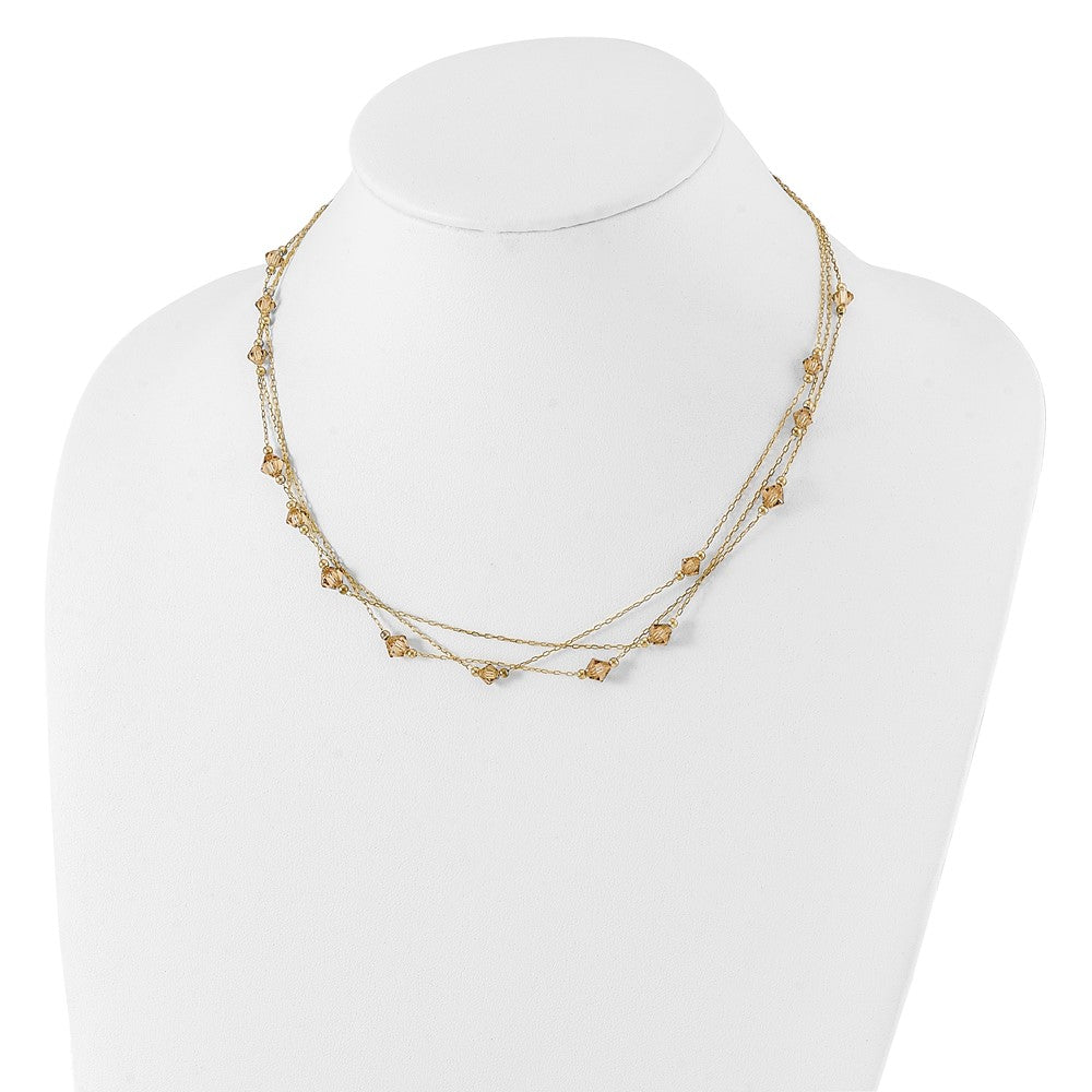 Mode 1928 Schmuck Goldfarben Glieder Licht Colorado Facettiert Acrylic Perlen Drei Strang mit 3 Zoll Verlängerung Halskette