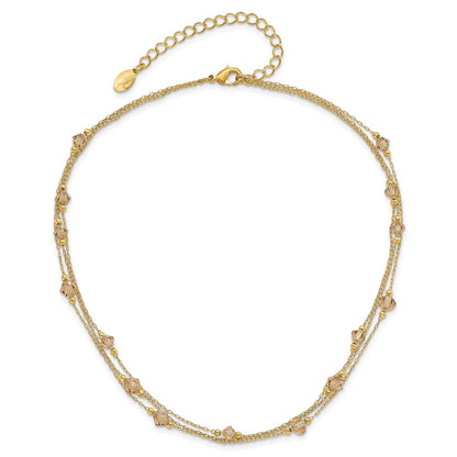 Mode 1928 Schmuck Goldfarben Glieder Licht Colorado Facettiert Acrylic Perlen Drei Strang mit 3 Zoll Verlängerung Halskette