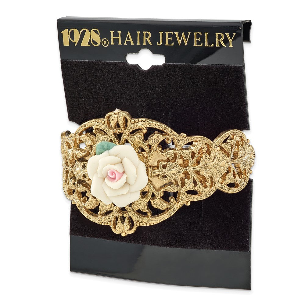Mode 1928 Schmuck Goldfarben Filigran Ornate Porcelain Rose Ponytail Halter