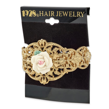 Mode 1928 Schmuck Goldfarben Filigran Ornate Porcelain Rose Ponytail Halter