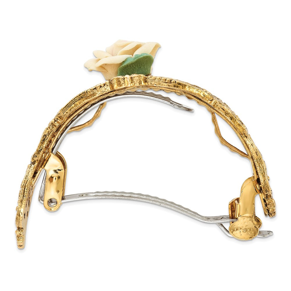 Mode 1928 Schmuck Goldfarben Filigran Ornate Porcelain Rose Ponytail Halter