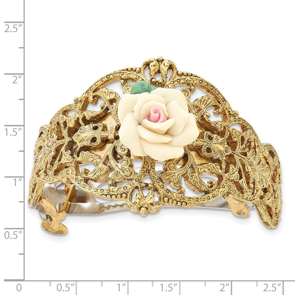 Mode 1928 Schmuck Goldfarben Filigran Ornate Porcelain Rose Ponytail Halter