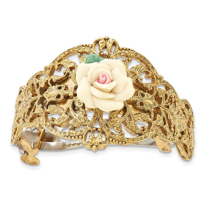 Mode 1928 Schmuck Goldfarben Filigran Ornate Porcelain Rose Ponytail Halter