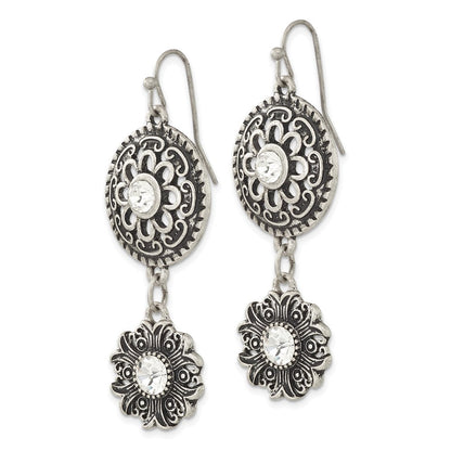 Mode 1928 Schmuck Silberfarben Sonnenstrahl mit Klar Glas Centers Blumen Ohrhänger